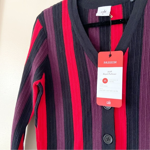 CAbi• royal pullover purple red black striped king sleeve sweater women’s medium - Picture 5 of 16